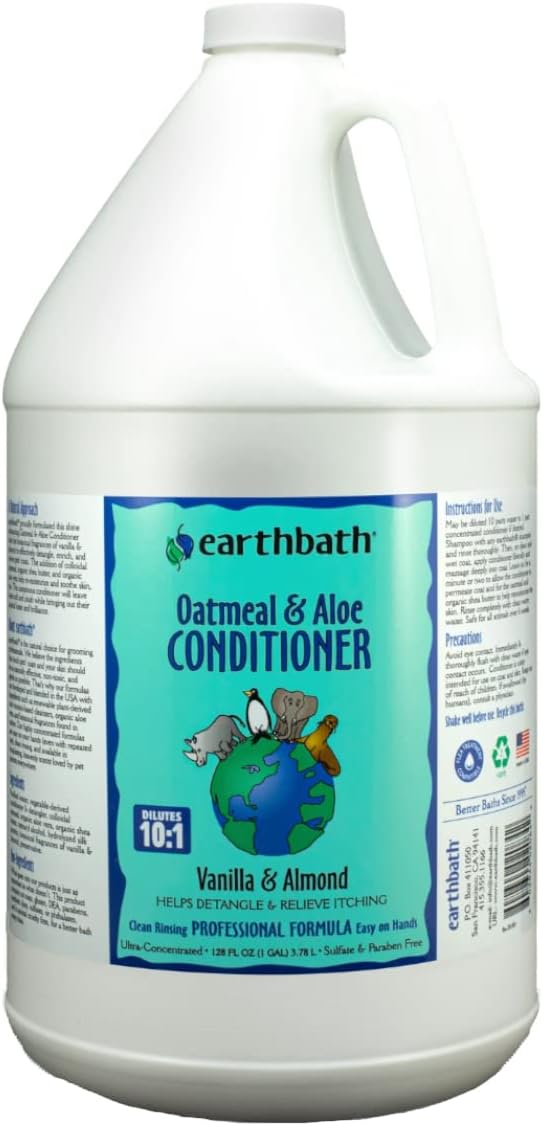 earthbath Oatmeal & Aloe Conditioner, Dry Skin, 1 Gallon 128 Oz (1 Pack) | Dog Conditioner for Allergies & Itching, Helps Detangle & Relieve Itching, Made in USA, Cruelty Free Pet Conditioners