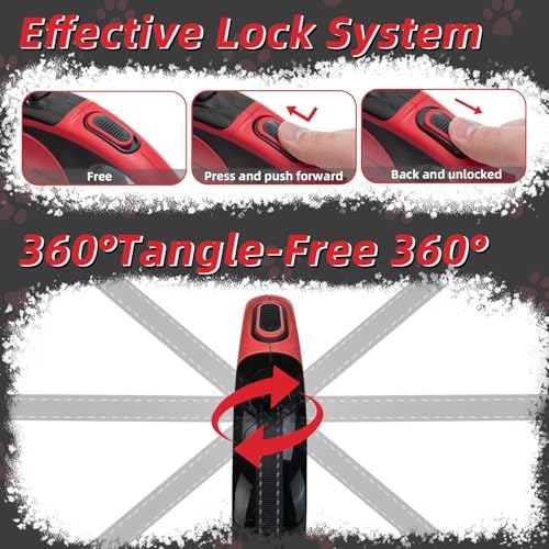 PUPTECK Retractable Dog Leash with Detachable Chew Proof Cable, Red, 16ft