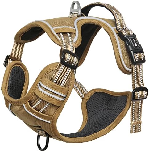 HEELE Dog Harness, Dog Harness for Small Medium Large Dogs No Pull Adjustable Padded Reflective Harness with Handle for Walking Training, Brown, XL