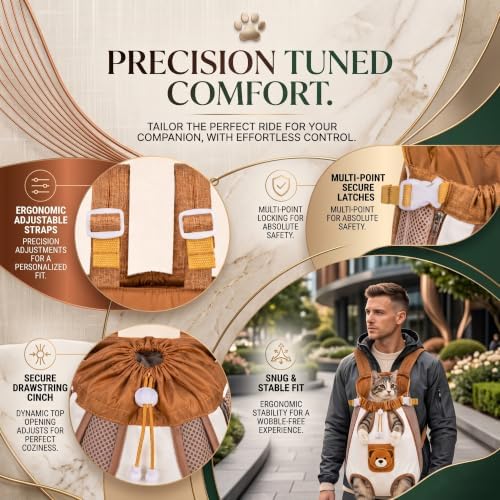 Cute Bear Design Front Pet Carrier Backpack, Adjustable Breathable Front Facing Pet Carrier for Small Dogs and Cats, Hands-Free Legs Out Puppy Chest Bag for Outdoor Hiking & Bike Riding，Medium