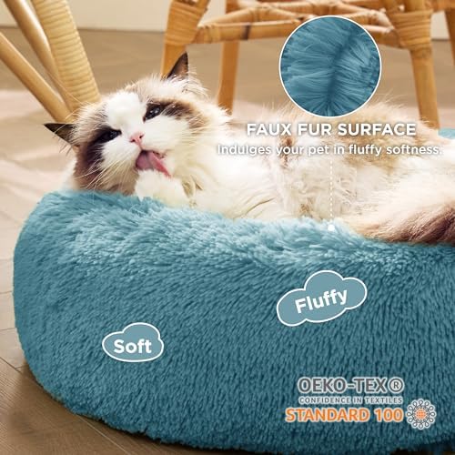 Bedsure Calming Cat Beds Donut Round Washable Kitten Bed,20 inches