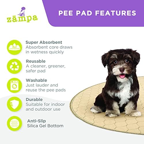 Zampa Pets Washable Pee Pads for Dogs Round 24" - Pet Food Mat | Reusable Puppy & Whelping Pad | Waterproof Training Dog & Cat Bowl Mat | Great for Playpens