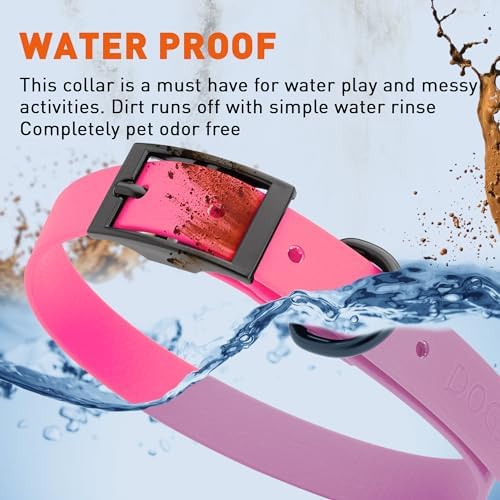 Dogline Biothane Waterproof Dog Collar Strong Coated Nylon Webbing with Black Hardware Odor- Proof for Easy Care Easy to Clean High Performance Fits Small Medium or Large Dogs, Passionfruit Pink
