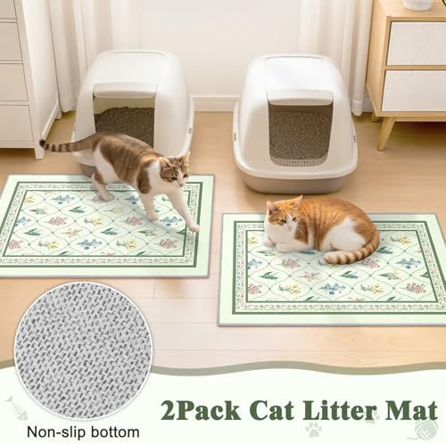 Bienbee Cat Litter Mat, 2 Pack 33" x 22" Machine Washable for Litter Boxes