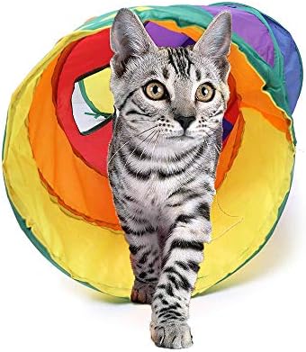 Andiker Cat Tunnel, S-Shape Cat Tube Collapsible Kitten Play Toy with 2 Side Holes for Kitten Exercising Hiding Training and Running Cats Toy for Indoor Cats(Multi-Colored)