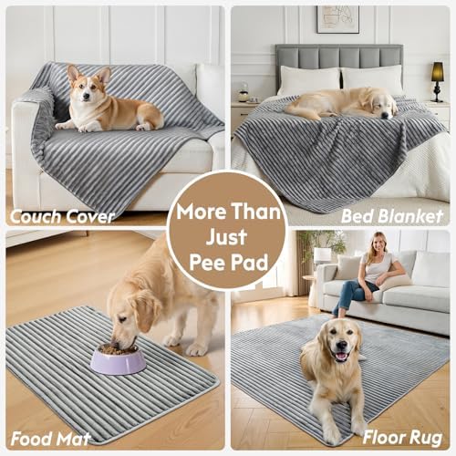 FunFurry Flannel Washable Pee Pad for Dogs - 2 Pack Reusable Dog Pee Pads Extra Large, Fast Absorb Pet Playpen Mat with Non-Slip Back, Waterproof Puppy Training Pad. (Light Grey, 48" X 48")