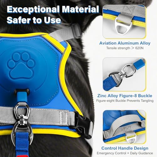 No Pull Dog Harness, 2 in 1 Retractable Harness with Auto-Lock, Reflective Breathable Mesh and Handle, Adjustable Leash Set for Small, Medium,Large Dogs,Cats (Color 2, L)