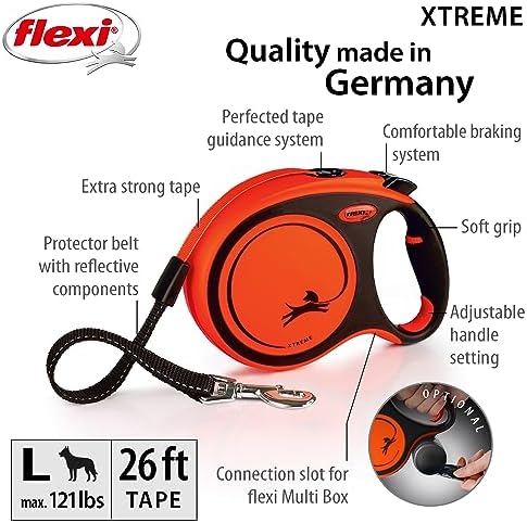 FLEXI® Xtreme Tape Retractable Dog Leash, Large, 26 ft - Orange/Black