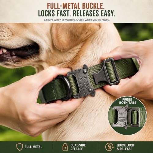 Tactical Dog Collar with Handle, Heavy Duty for Large Dogs