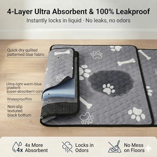 Washable & Reusable Pee Pads for Dogs (Light Grey,18x24,2 Packs)