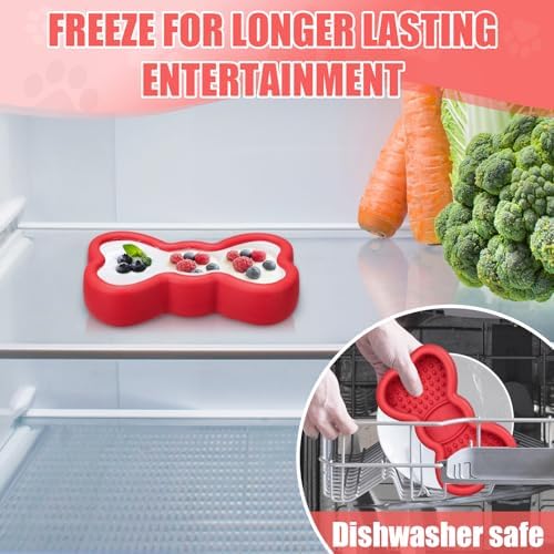 Lick Mat for Dogs, Animire Anti-Spilled Bow Tie Lick Bowls for Anxiety Relief, Silicone Slow Feeder Licking Pad with Suction Cups, Freezeable Dog Enrichment Toy for Boredom and Distraction(Red,L)