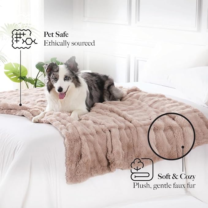 Modern Threads Water-Resistant Faux Rabbit Fur Pet Blanket for Dogs & Cats – Ultra-Soft Couch, Bed & Crate Protector, 40x50 Khaki