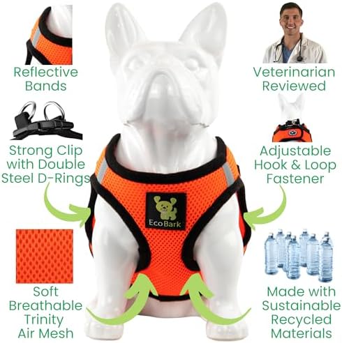 EcoBark Step in Dog Harness, Reflective Chest Body Halter Vest, Orange