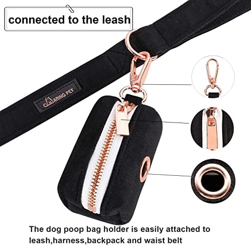 ARING PET Dog Waste Bag Dispenser, Soft Black Doggy Poop Bags Holders Attach to Any Leashes, Velvet Portable Washable Pet Waste Pouch Dispenser with Metal Zipper