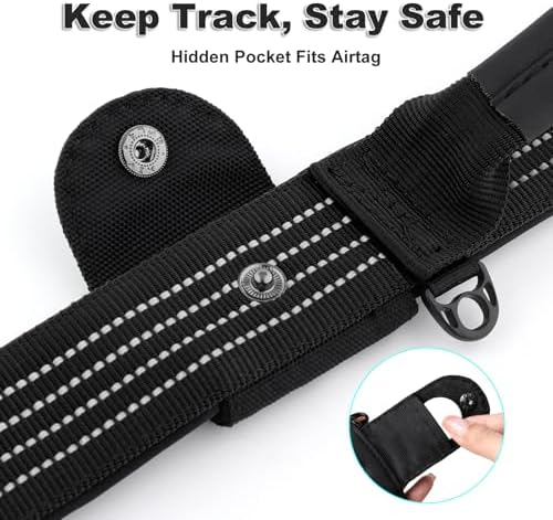 Plutus Pet Tactical Dog Collar with Pocket for AirTag, Black, M