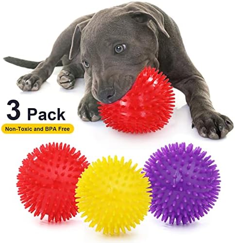VITEVER 3 Colors 4.5” Heavy Duty Squeaky Dog Toy Balls for Medium Large Dogs, Dog Chew Toys for Teething, Spiky Balls for Aggressive Chewers, Durable Toys for Teeth Cleaning and Training