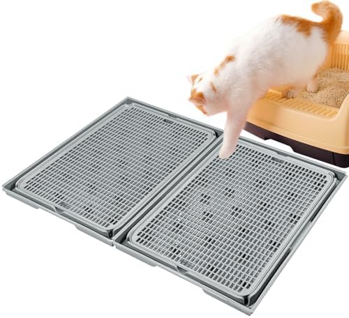 2Pack Cat Litter Box Step, Litter Catcher, Expandable Interlock Litter Mat, Washable Easy Clean, Waterproof & Urine Proof, Dark Grey