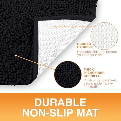 Neater Pets Muddy Paws Dog Door Mat 30” x 20” – Super Absorbent & Quick-Dry Chenille Doormat for Trapping Dirt, Water, Mud - Non-Slip & Machine Washable Pet Rugs for Entryway, Indoor Mud Mats, Black