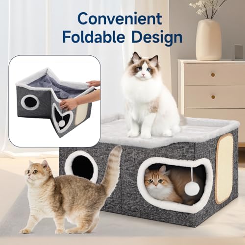 Shikha Extra Large Cat House Bed for Multi Cats with Scratch Pad Grey