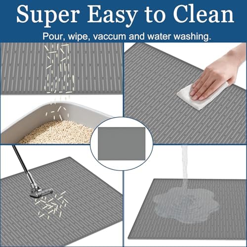 XXL Extra Large Silicone Cat Litter Trapping Mat for Scatter Control, 40"x30"(100cmx75cm) Waterproof Kitty Litter Box mat for Floor, Soft on Kitty Paws, Easy to Clean, Light Gray