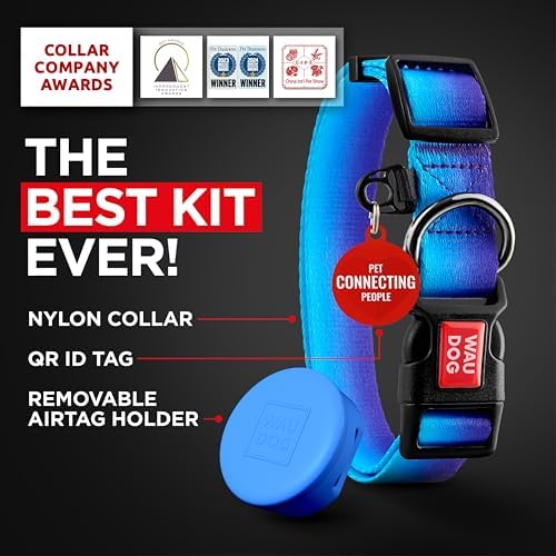 WAUDOG Nylon Dog Collar & Airtag Holder Adjustable Small Medium Large Dogs