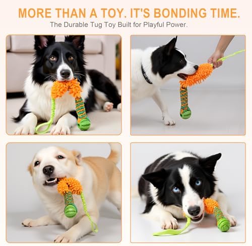 Dog Tug Toy - Interactive Dog Rope Toys, Stretchy Bungee Handle, Strong Squeak Rope Toy for Large Dogs, Puppies, Middle Dogs (Orange)