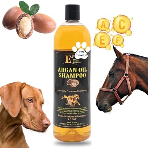 E3 Argan Oil Shampoo - Luxurious Pet Grooming Solution for Nourished & Rejuvenated Coat - Enriched with Hydrating Argan Oil for Lustrous Shine - Ideal for Horses - Deep Conditioning, Brown