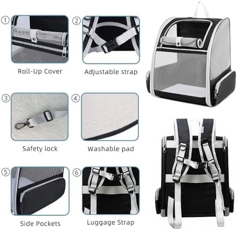 Cat Carrier Soft Sided Pet Carrier Backpack Airline Approved cat Bag for Cats & Dogs - Collapsible, 270° Breathable Design with 1 Pet Poop Bag+ 5 Leak-Proof Pee Pads, Ideal for Small/Medium Pets