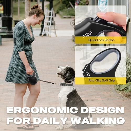 Fida Retractable Dog Leash, 16 ft Dog Walking Leash for Small Dogs up to 26 lbs, 360° Tangle Free, Black