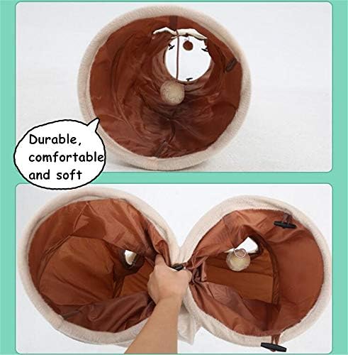 Primst Collapsible Cat Tunnel,Durable Suede Pet Toys Play Tunnel with Ball and Hole,for Cats,Rabbits,Kittens,Puppy and Small Pets (Beige 47x10inch)