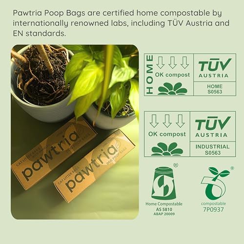 Pawtria Home Compostable XL Poop Bags with Handles, 100 Bags, Mega Roll