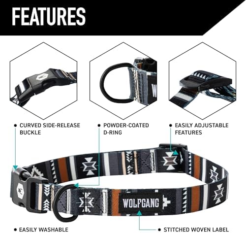 Wolfgang Heavy Duty, Adjustable Dog Collar with Quick Release Nylon Buckle for Walking & Training, NewMoon Print, Large