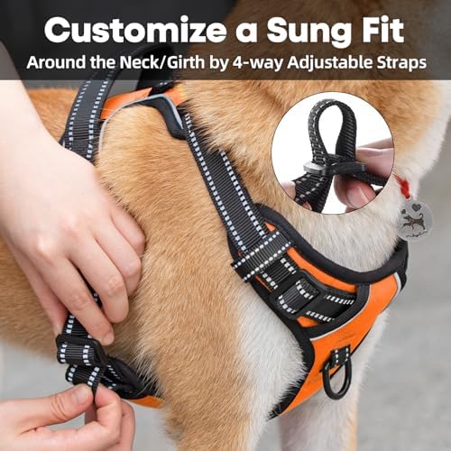 PoyPet No Pull Dog Harness Large, Reflective Vest with Front Clip & Handle