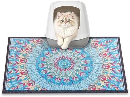 Cat Litter Mat, 24" x 16" Litter Box mat, Traps 100% Litter, Non-Slip Kitty Litter Trapping mats, Small Cute Litter mat, Easy Clean for Scatter Control, Bohe cat Food mat, Urine Waterproof
