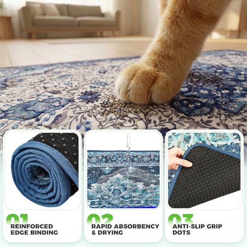 Hompet Cat Litter Mat 2 Pack, 24x36 Large Machine Washable Trapping Mats for Cats, Super Absorbent & Urine-Proof Cat Litter Box Mat for Floor, Waterproof & Non Slip Kitty Litter Rug