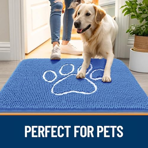 OLANLY Dog Door Mat for Muddy Paws 36x24, Paw Print Design Chenille Mud Mat