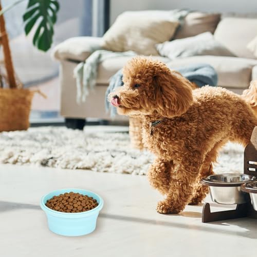 2pcs Collapsible Dog Bowls, Silicone Food & Water Travel Bowl with Lid Portable Expandable Pet Feeding & Drinking Cup/Saucer for Walking, Kennels, and Camping 350ml (Blue)