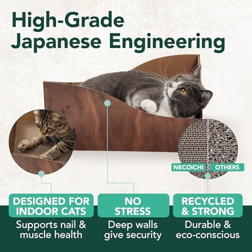 Necoichi Hideaway Cat Scratcher Box — Extra Large | Horizontal Scratch Pad + Lounger + Hideaway for Indoor Cats | 100% Recycled Cardboard, Chemical-Free
