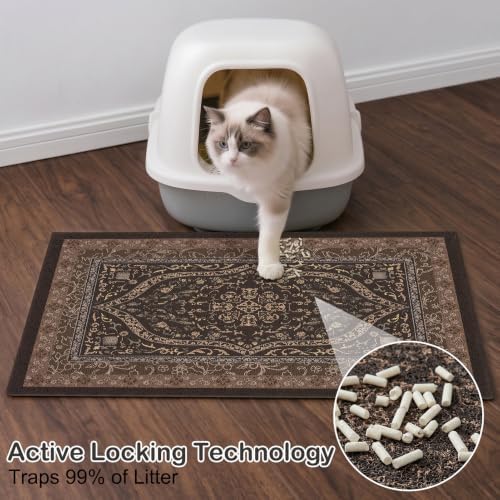 Glittme Cat Litter Mat, 47"x35" Non-Slip Washable Trapping Mat for Cats