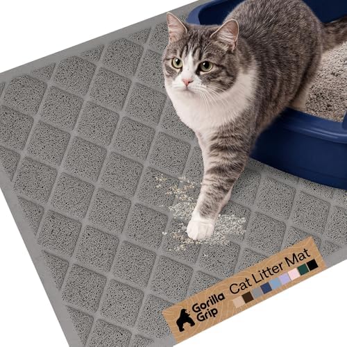 GORILLA GRIP Cat Litter Box Mat, Coiled Mesh Trapping Mats, 24x17 Gray