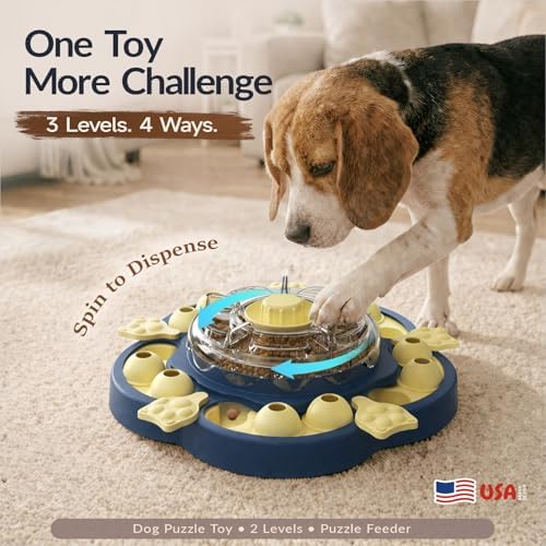 KADTC 3-Level Dog Puzzle Toy, Spin to Release Treat Dispenser & Slow Feeder