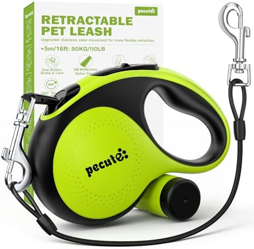 Retractable Dog Leash with Chew Proof Extender - 18,2 ft Heavy Duty Retractable Dog Leash with Poop Bag Holder, Anti-Slip Handle, Reflective Leashes for Small Medium Large Pet Up to 110 lbs