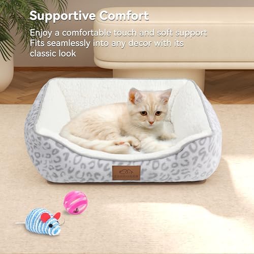 Zerbuger 20in White Leopard Rectangle Cat Dog Bed Machine Washable Sofa