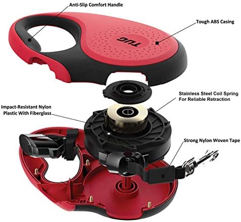 TUG 360° Tangle-Free Retractable Dog Leash with Waste Bag Dispenser (Large, Red)