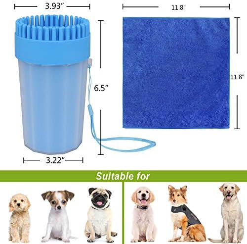 Dog Paw Cleaner with Towel, Portable Pet Cleaning Cup, Comfortable Silicone Dog Feet Cleaner, Dog Brush Cup for Pet Grooming