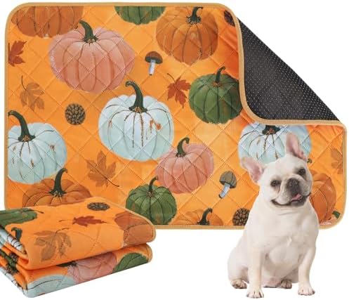 IEUUMLER Washable Pee Pads for Dogs, 2 Pack Pumpkin Pattern Reusable Waterproof Puppy Potty Pads, Non-Slip Absorbent Pet Training Pads for Playpen Crate Bed EU016 Orange Pumpkin, 40x28