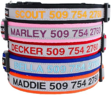 GoTags Reflective Dog Collar Personalized, Custom Embroidered Pet Name and Number, Premium Nylon Colorful for Girl and Boy Dogs, Small Medium and Large Adjustable Sizing