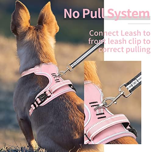 HEELE Dog Harness, No Pull Adjustable Padded Reflective Harness for Small Medium Large Dogs with Handle for Walking Training, Pink, M
