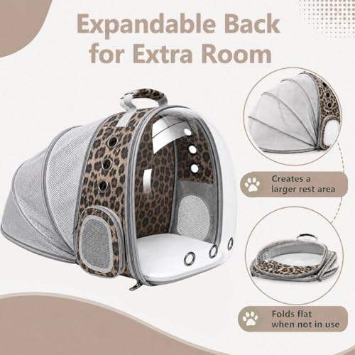Expandable Cat Carrier Backpack with Bubble Window, Animal Print