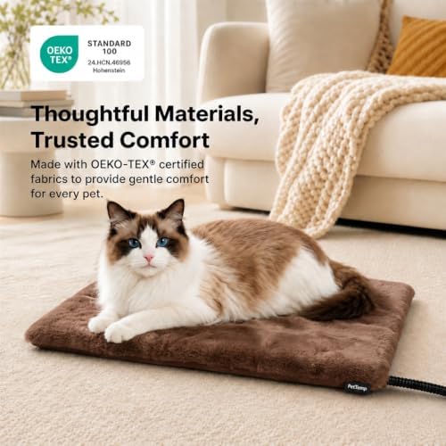 Pet Heating Pad for Cats Dogs Indoor & Sheltered Outdoor Waterproof Heated Cat Bed Heated Dog Bed Chew Resistant Cord Constant Temperature Electric Warming (Brown, M: 20" × 16" × 1.3")